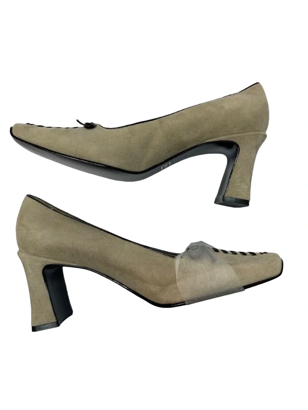 Vintage Bellini Suede Pumps Beige with Bow - Size 7M